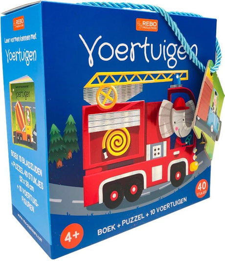 Książka wydawnictwa Rebo, puzzle + 10 figurek - pojazdy