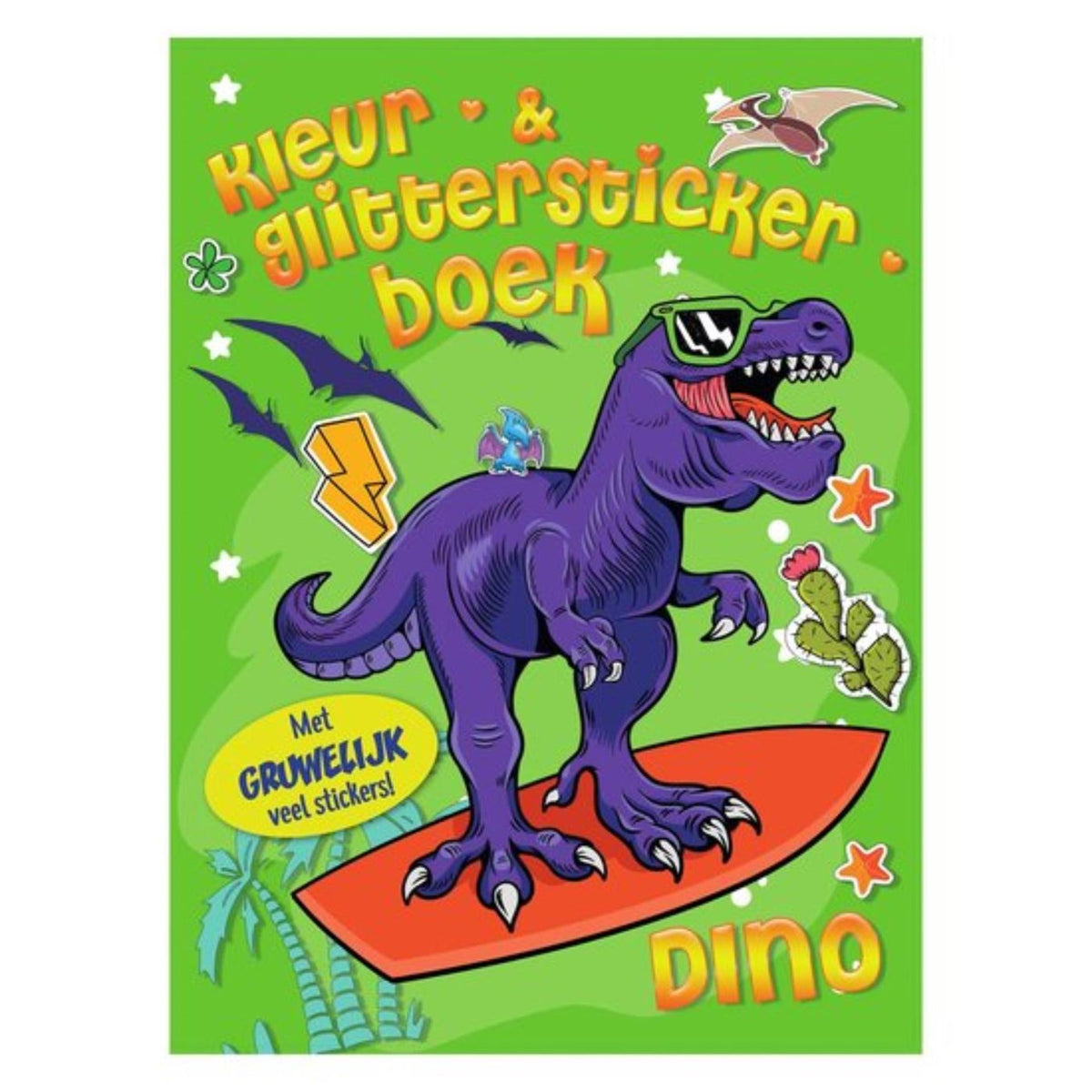Książka z naklejkami do kolorowania i brokatu Dino