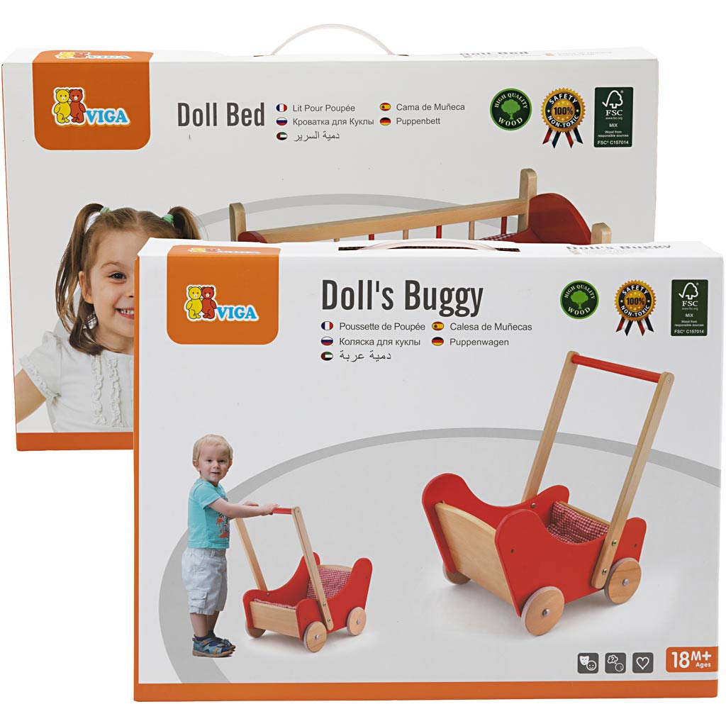Https: www.cchobby.nl viga-doll-bed-and-wooden-doll-cart-red-2-parts-1-set