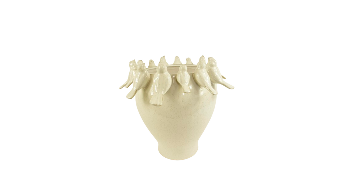 Pot birds ceramic d40x38,5h cream