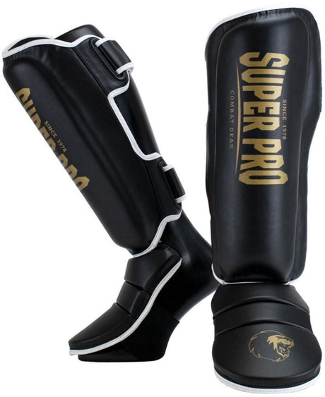 Super pro combat gear scheenbeschermer protector se zwart goud wit extra large