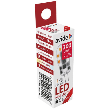 Lampa LED Avide 2,4 W, oprawa G4, 3000 kelwinów, ciepła biel 200 lumenów