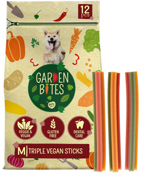 Garden Bits duvoplus - potrójne paluszki wegańskie przekąski dla psów - przysmaki dla psów - wegetariańskie bezglutenowe - średnie 12szt
