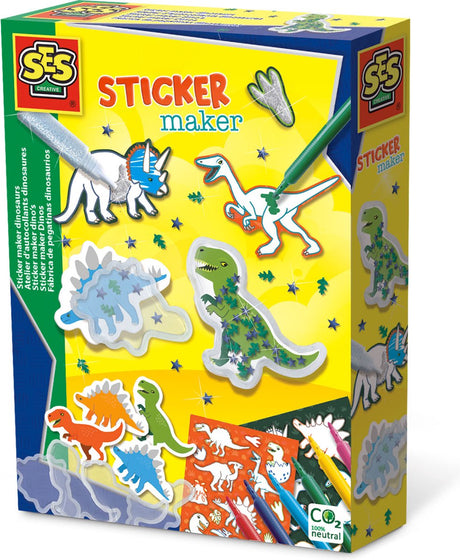 Ses Creative Ses - narzędzie do tworzenia naklejek - dinozaury - naklejki na shakery i zwykłe naklejki z dinozaurami - pokoloruj się - w tym markery, cekiny i klej brokatowy - rękodzieło dla chłopców - zabawki dinozaurów