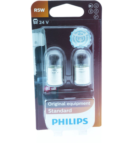 Lampa Philips R5W 5W do oświetlenia samochodowego, 2 sztuki, homologowana na 24V.