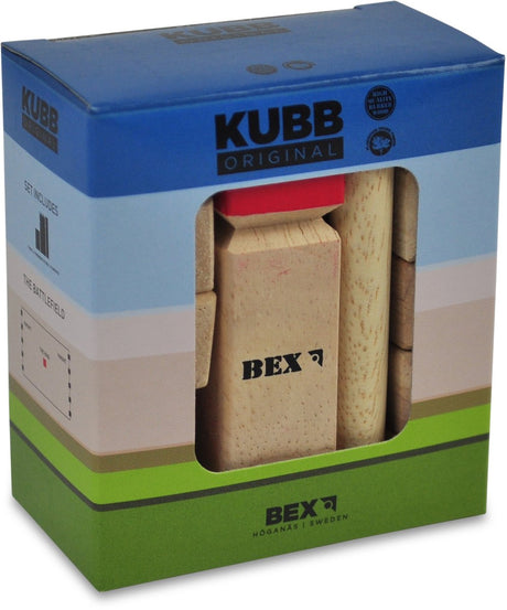 Bex kubb mini – szwedzkie szachy wikingów – gra dekoracyjna model stołowy – lite drewno kauczukowe – król z czerwoną koroną – od 8 lat