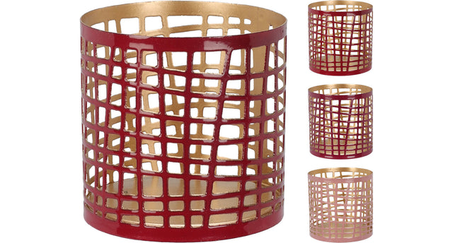 Theelichthouder 6x6cm metaal 3 assortie ''pink''