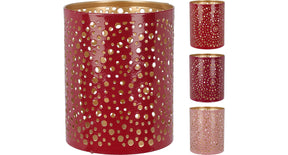 Theelichthouder 8x10cm metaal 3 assortie ''pink''