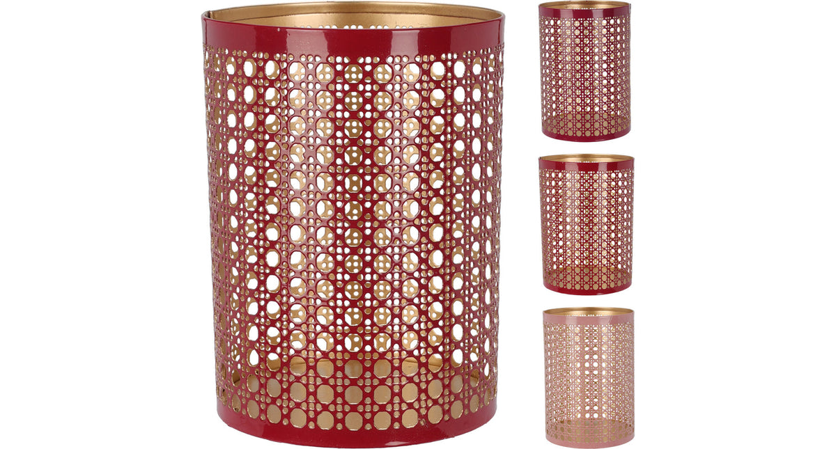 Theelichthouder 10x14cm metaal 3 assortie ''pink''