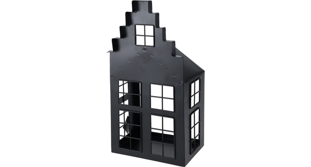 Lantaarn huis metaal 21x14x41cm zwart