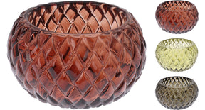 Theelichthouder glas diamand patroon d7,5 h4,4cm 3 assortie