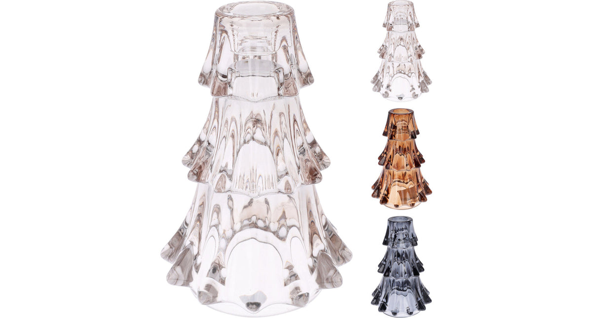 Kandelaar glas kerstboom d10 h14cm 3 assortie kleur