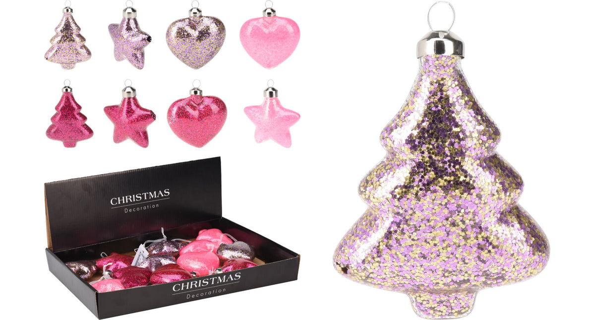 Ty ornament glas 8x3x8cm 12 assortie design pink par colours