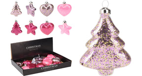 Ty ornament glas 8x3x8cm 12 assortie design pink par colours