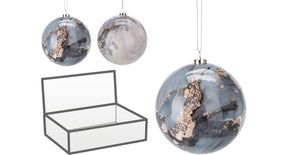 Kerstbal 8cm kunststof marmer blauw 2 assortie