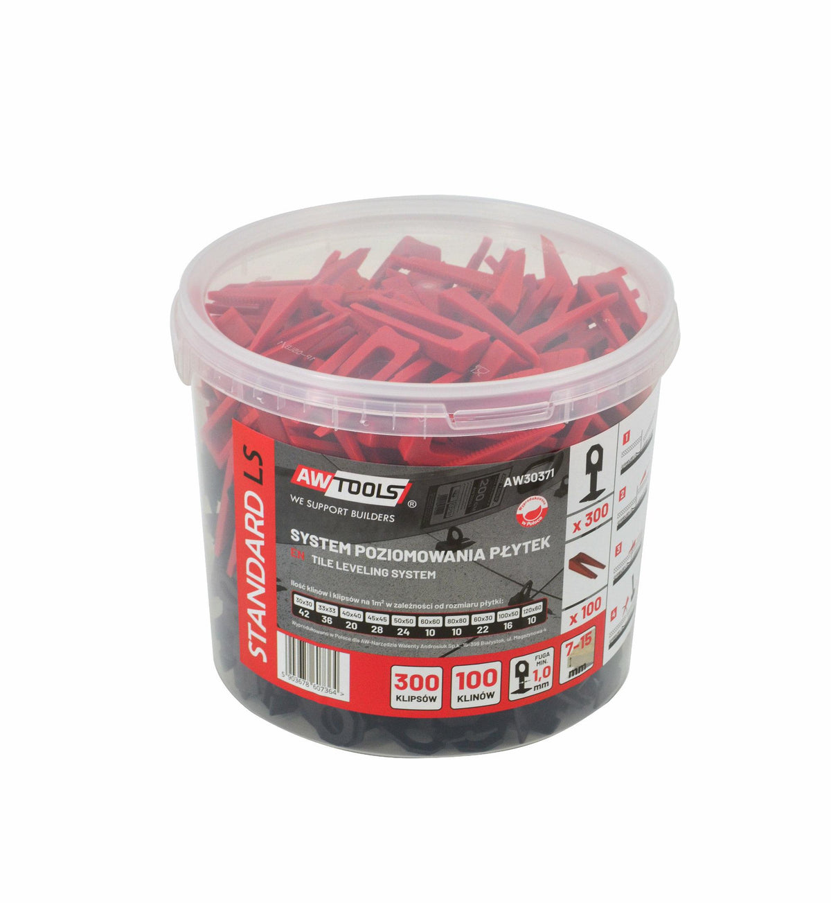Awtools system nivellering st 1,0mm 300+100 (clips 7-15mm + wig)