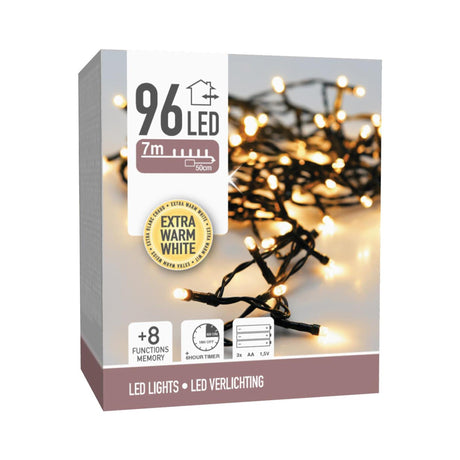 Lampki choinkowe 96LED na baterię o barwie ciepłej bieli