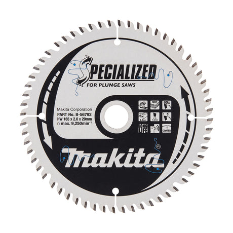 Akcesoria Makita brzeszczot do piły wgłębnej melamina specjalistyczna 165x20x2,0 60t 5g tcg - b-56792