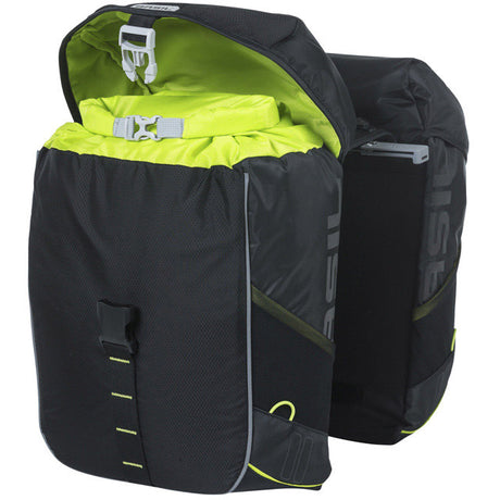 Podwójna torba rowerowa Basil Mile 34 litry 13 x 26 x 35 cm (2x) - czarna limonka