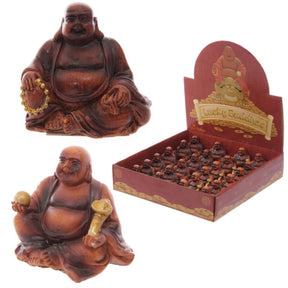 Mini chiński śmiejący się Budda z efektem drewna