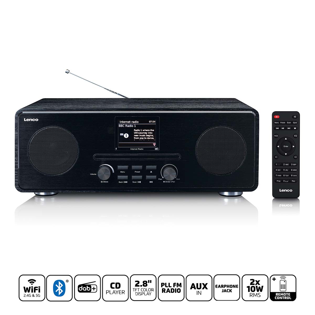 Radio internetowe Lenco dab+ FM z odtwarzaczem CD i Bluetooth® czarne - dir-260bk