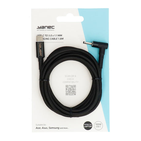Kabel ładujący Yanec USB-C na 3,0 x 1,1 mm o długości 1,8 m