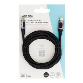 Kabel Yanec USB-C do USB-C do ładowania i transmisji danych, nylon 2 m (100 W)