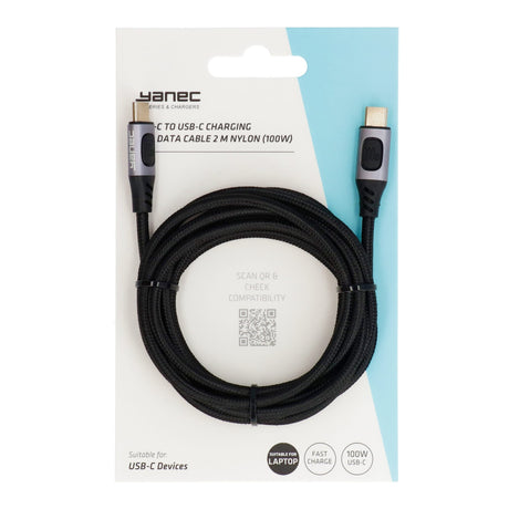 Kabel Yanec USB-C do USB-C do ładowania i transmisji danych, nylon 2 m (100 W)