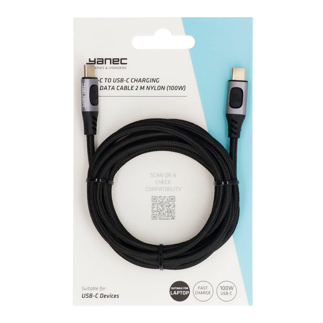 Kabel Yanec USB-C do USB-C do ładowania i transmisji danych, nylon 2 m (100 W)