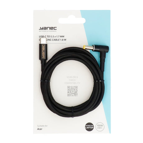 Kabel ładujący Yanec USB-C na 5,5 x 1,7 mm o długości 1,8 m