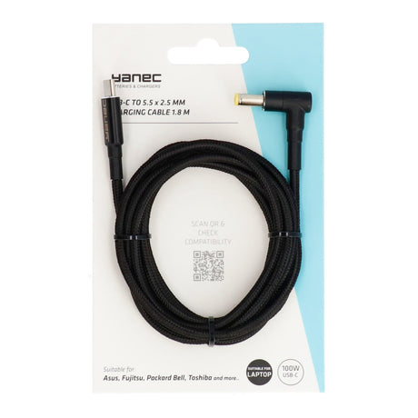 Kabel ładujący Yanec USB-C na 5,5 x 2,5 mm o długości 1,8 m