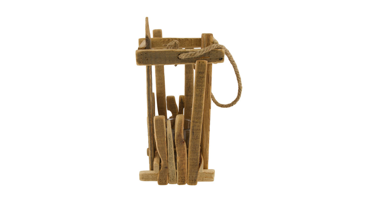 Lantern poplar wood with glass 19x19x38cm fsc 100% natural