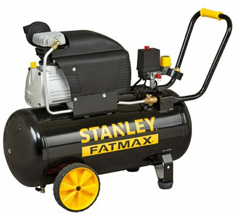 Sprężarka Stanley Fatmax, 50 litrów, 10 barów, smarowana olejem, model poziomy, 2,5 KM, przepływ powietrza 240 l min, przenośna, czarno-żółta, odpowiednia do pompowania i narzędzi pneumatycznych