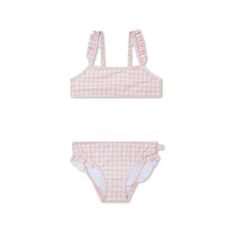 Siatka zachodu słońca | pomarańczowo-białe dziewczęce bikini UV