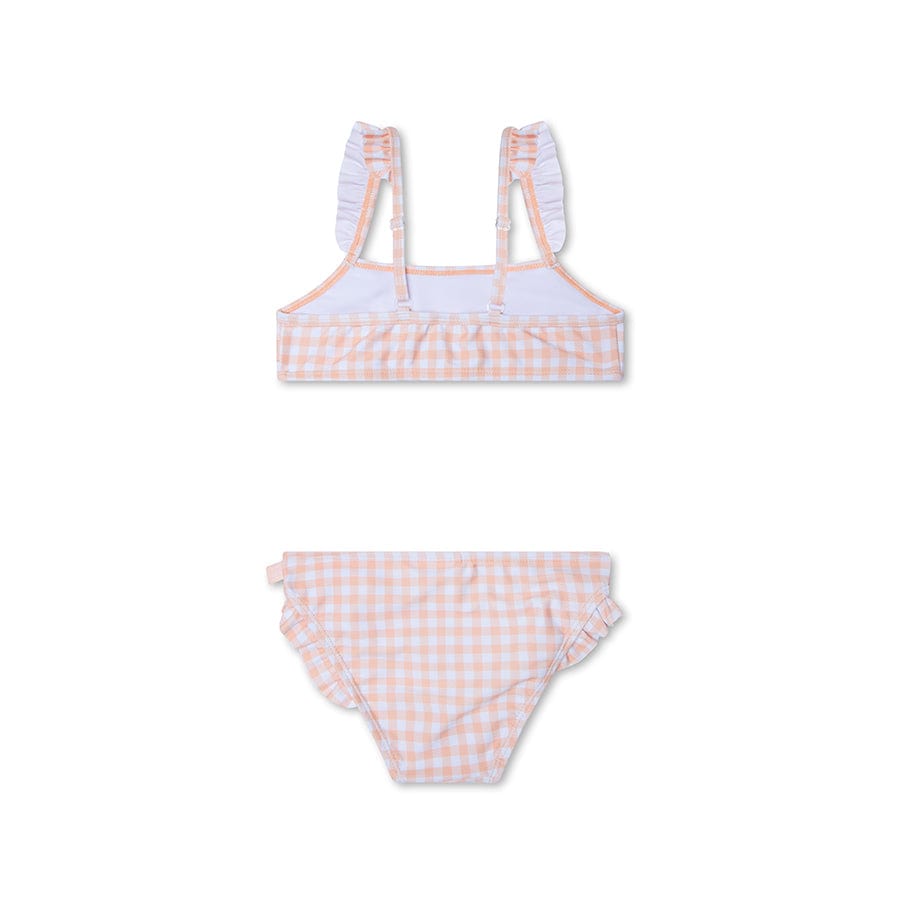 Siatka zachodu słońca | pomarańczowo-białe dziewczęce bikini UV