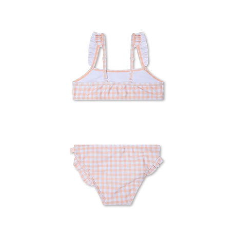 Siatka zachodu słońca | pomarańczowo-białe dziewczęce bikini UV