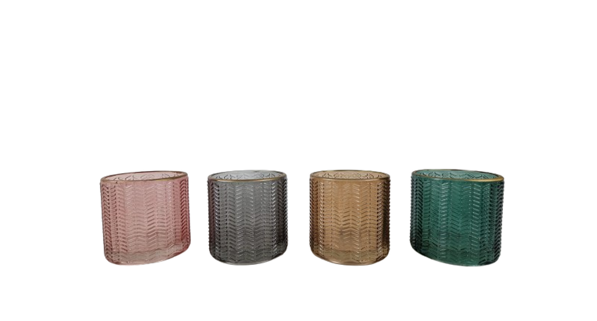 Theelichthouder ''monaco'' glas d7 h7cm 4 assortie