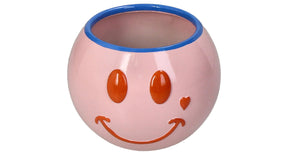 Planter smiley polyresin pink 11.8x11.8x9.3cm