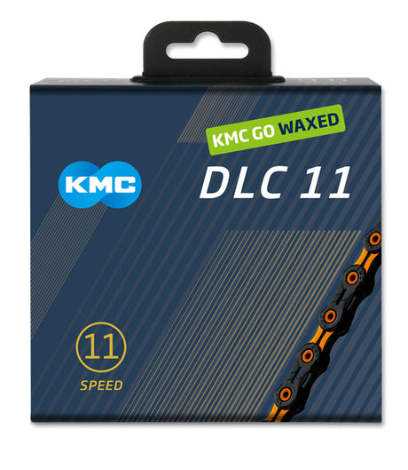 Łańcuch Kmc dlc 11 118l, pudełko, woskowany, 11-biegowy, czarno-pomarańczowy