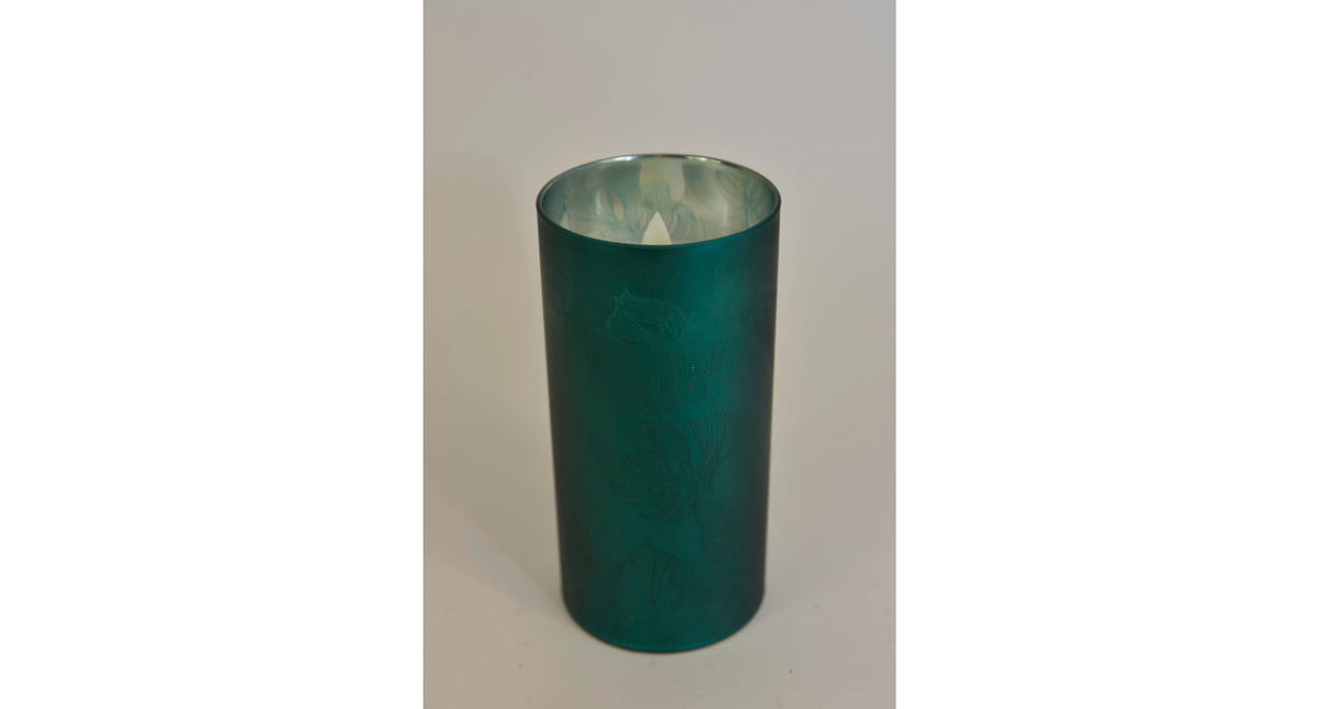 Led kaars in glas 15cm donkergroen (excl. 3xaaa batterij)