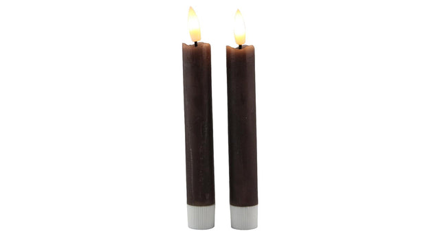 Led dinerkaars 15cm rustiek taupe set 2 met timer (excl. 1xaaa)