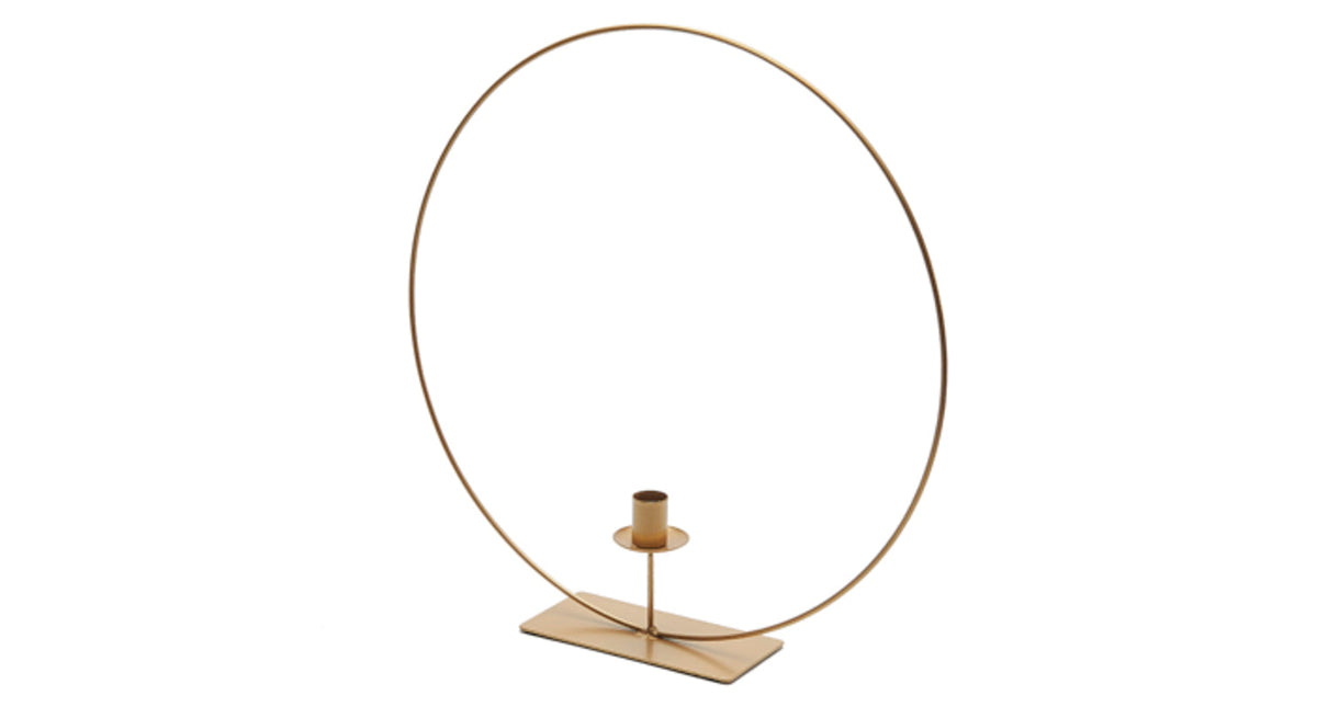 Metal ring on base 30cm gold + candle holder