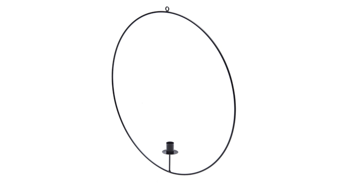 Metal ring hanging 50cm black + candle holder