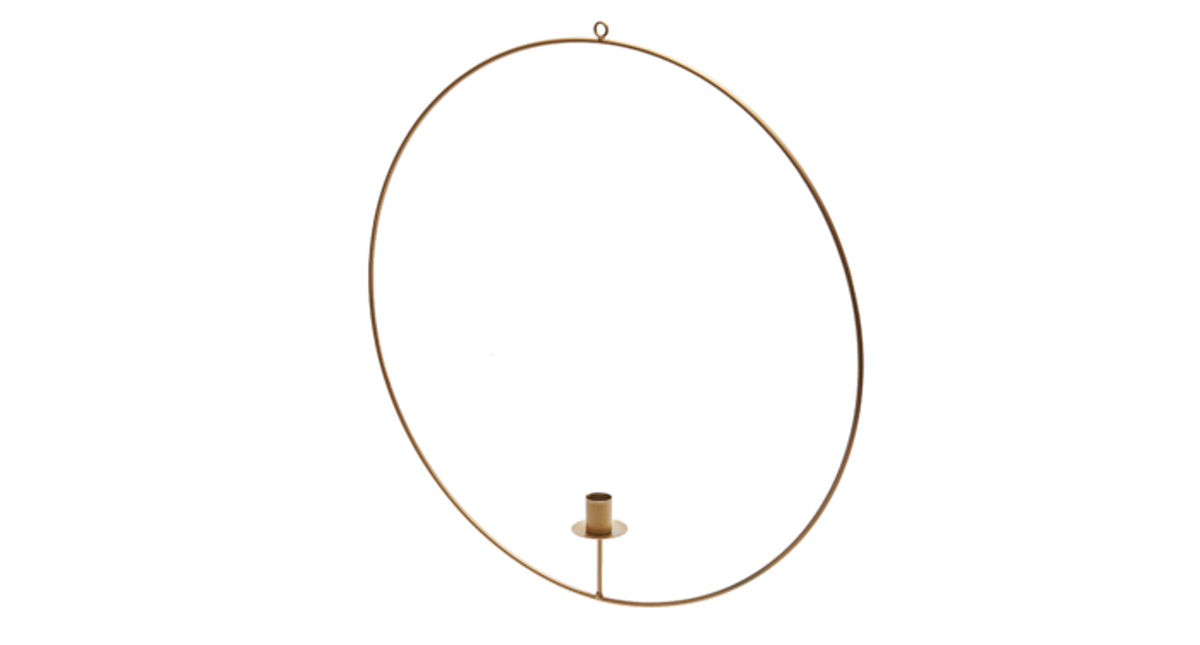 Metal ring hanging 50cm gold + candle holder