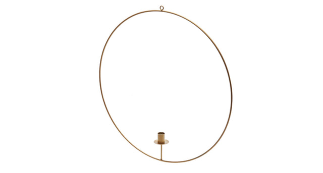 Metal ring hanging 50cm gold + candle holder