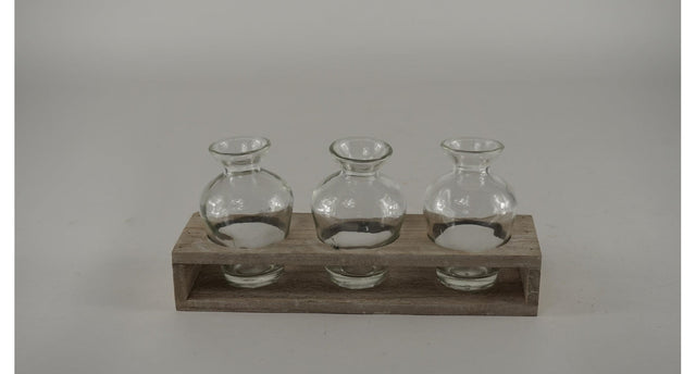 Houten tray grijs met 3 flesjes