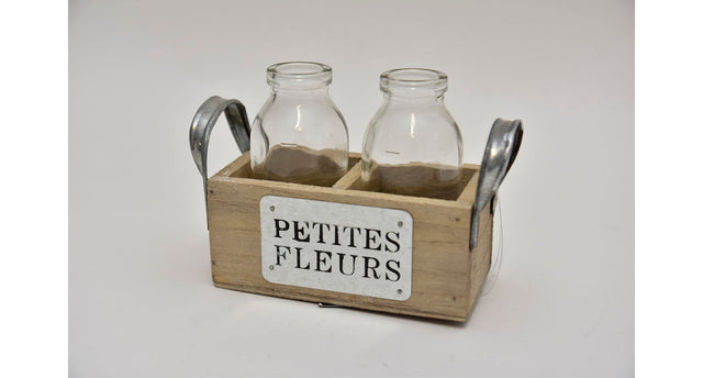 Tray grijs met 2 flesjes ''petites fleurs'' 12,5x6,7x10cm