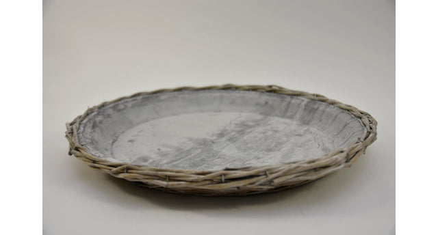 Zinkplateau in riet greywash 40cm