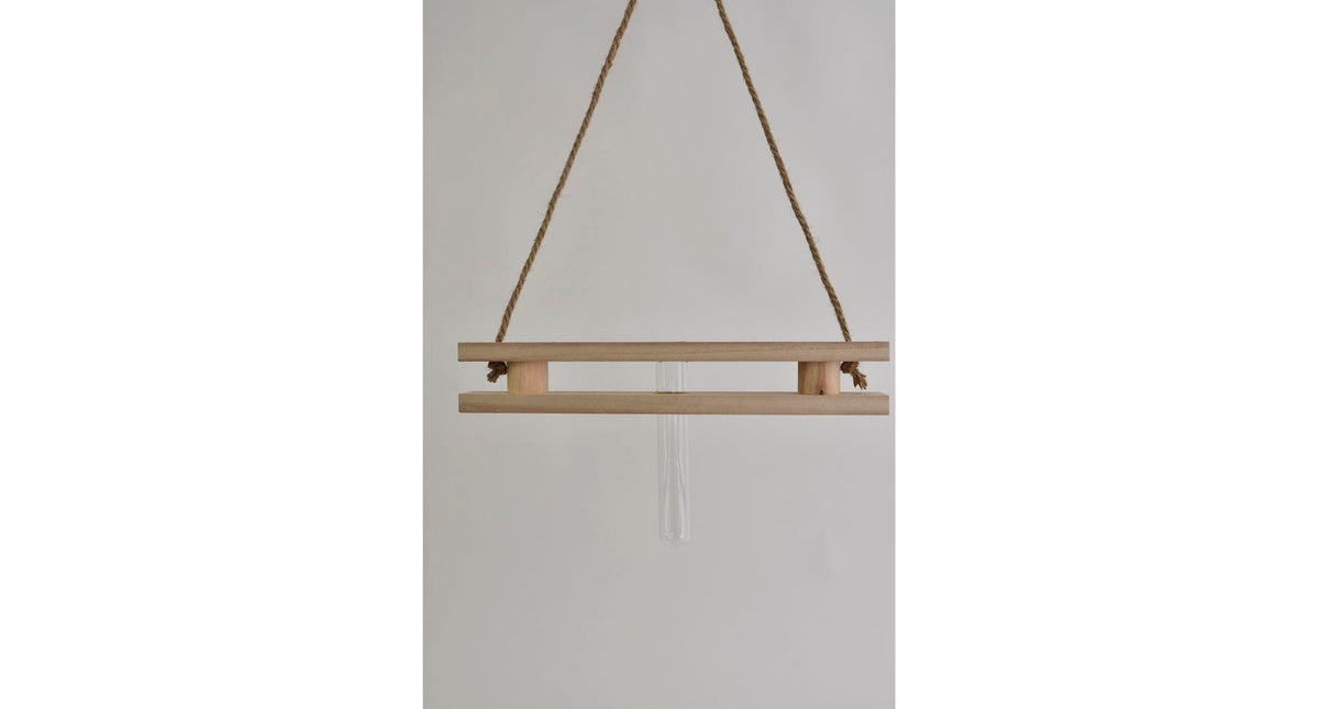 Houten hanger deco 40x5x3cm naturel met reageerbuis