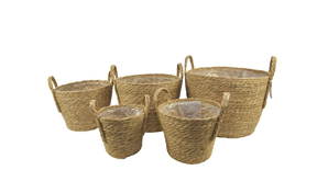 Set 5 zeegras manden met oren naturel d34 h31cm